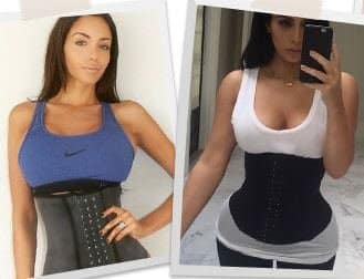Deux femmes portant un corset waist trainer sur un débardeur